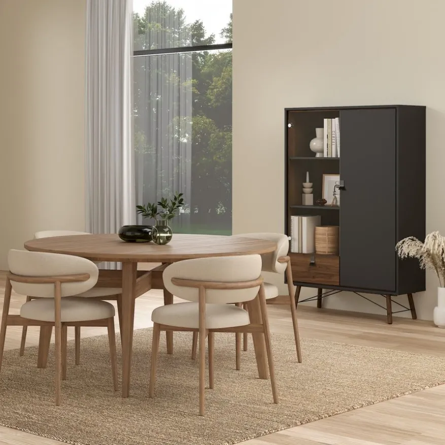 Vitrinekast Denver Zwart / Walnoot - 102x162x40 cm