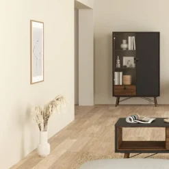 Vitrinekast Denver Zwart / Walnoot - 102x162x40 cm