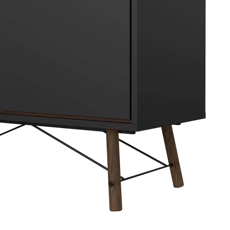 Vitrinekast Denver Zwart / Walnoot - 102x162x40 cm