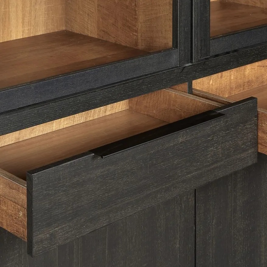 Vitrinekast Zwanenburg Zwart - 125x212x48 cm