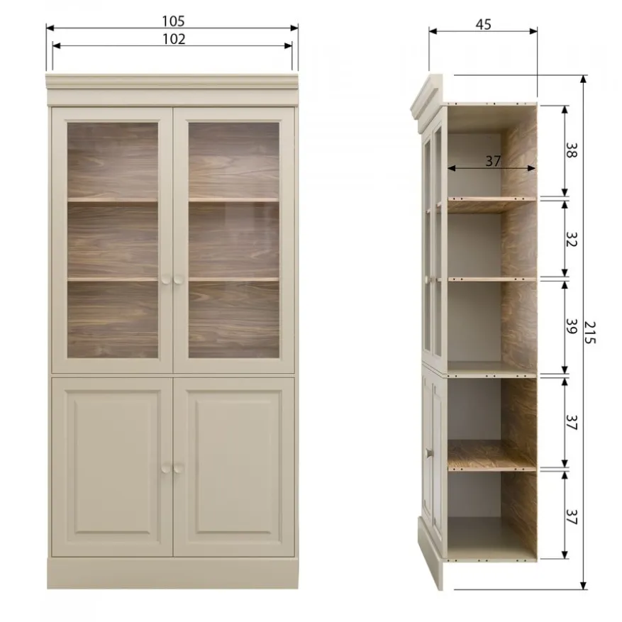vtwonen Vitrinekast Chow Greige - 105x215x40 cm