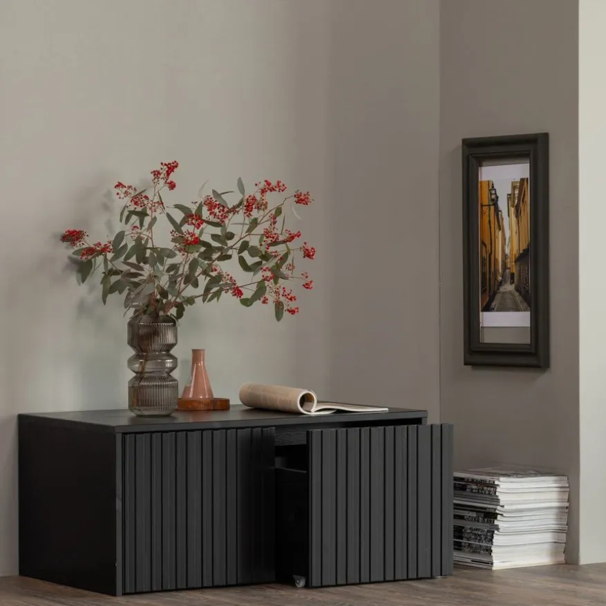 WOOOD Kistbank New Gravure Zwart - 88x50x40 cm