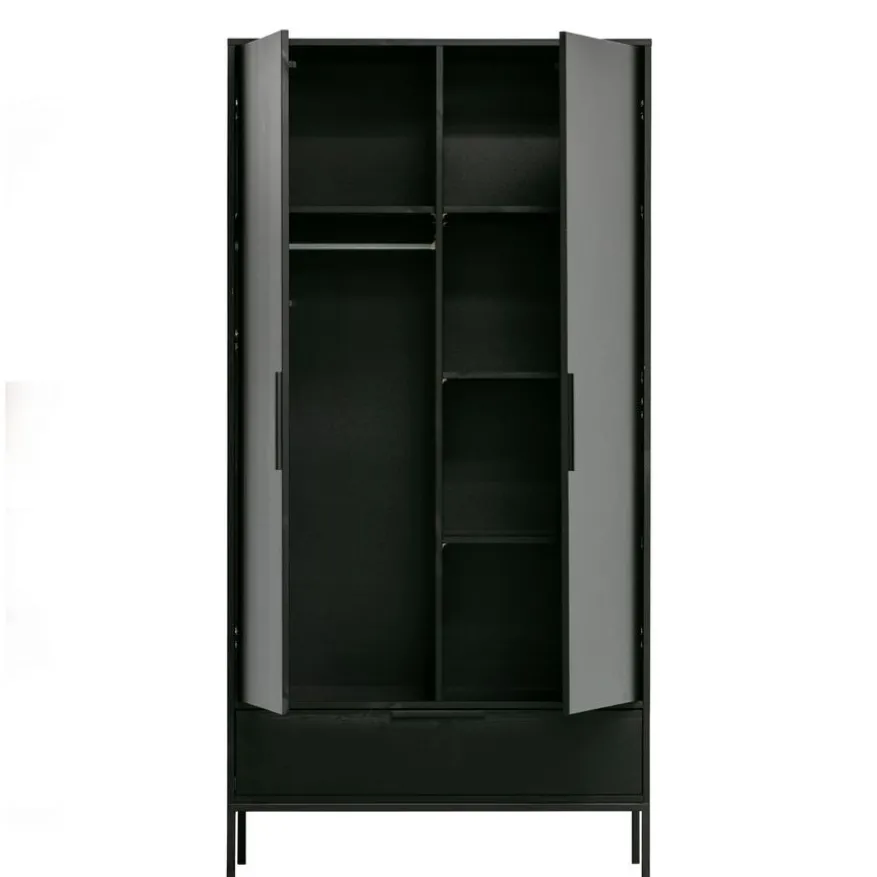 WOOOD Kledingkast Adam Zwart - 100x200x53 cm