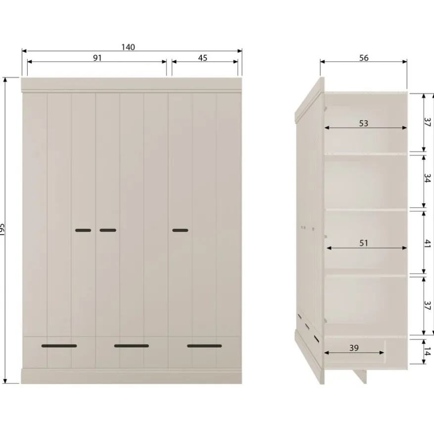 WOOOD Kledingkast Connect Dust - 140x195x53 cm