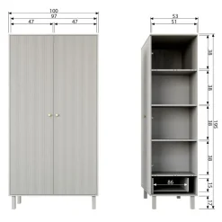 WOOOD Kledingkast Madu Grijs - 100x195x53 cm