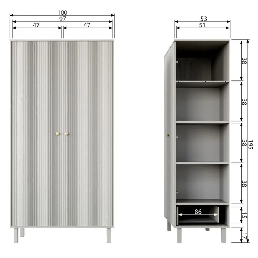 WOOOD Kledingkast Madu Grijs - 100x195x53 cm