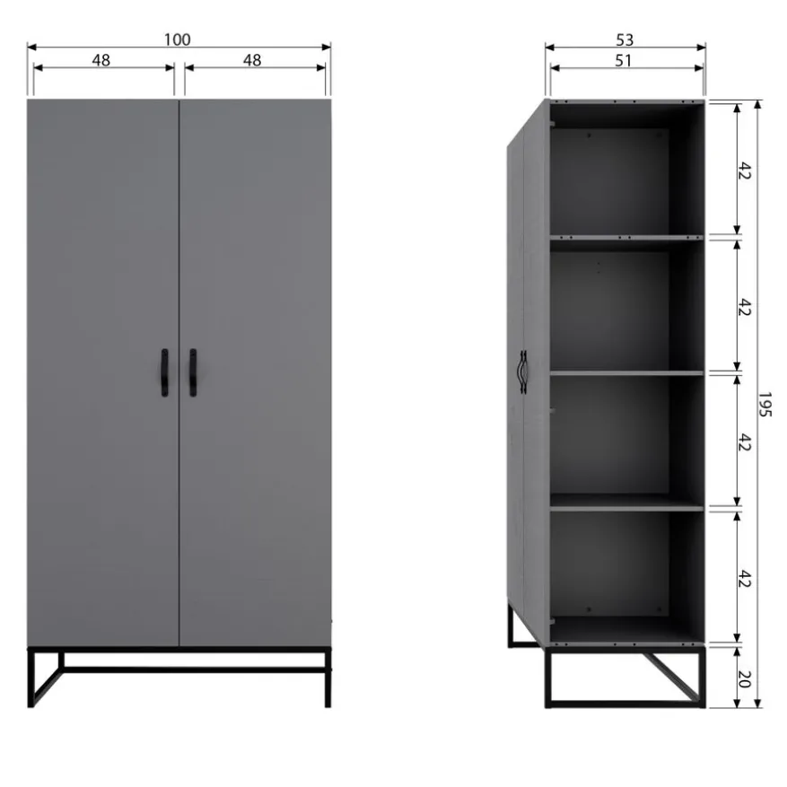 WOOOD Kledingkast Morris Leem - 100x195x53 cm