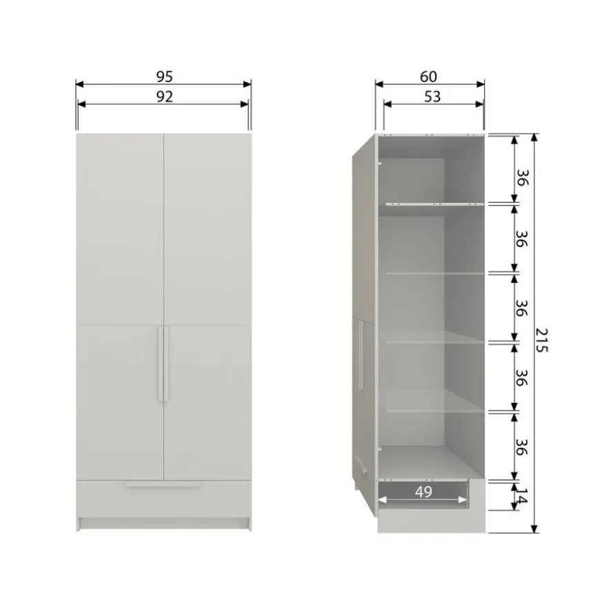 WOOOD Kledingkast Pure Dust - 95x215x60 cm