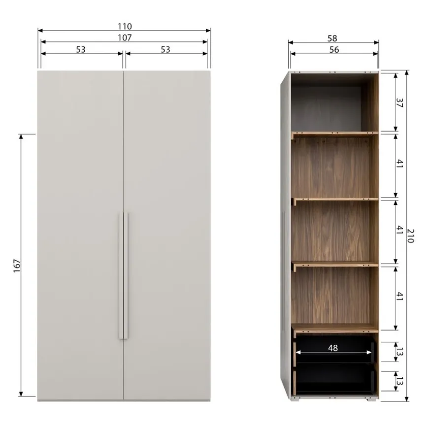 WOOOD Kledingkast Rens Grijs - 110x210x58 cm