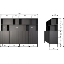 WOOOD Opzetkast New Gravure Dust - 200x65x30 cm