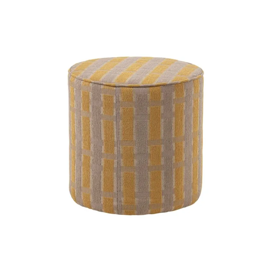 WOOOD Poef Sarli Taupe / Geel - Ø 46 cm