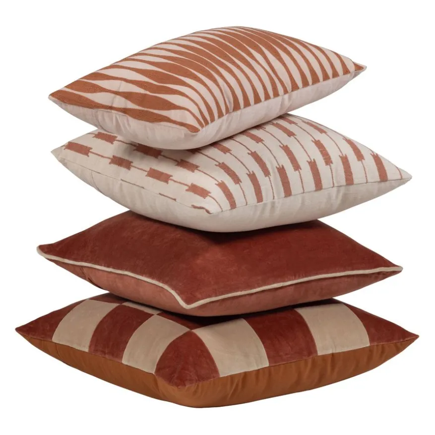 WOOOD Sierkussen Zena Roze / Roestbruin - set 4 stuks