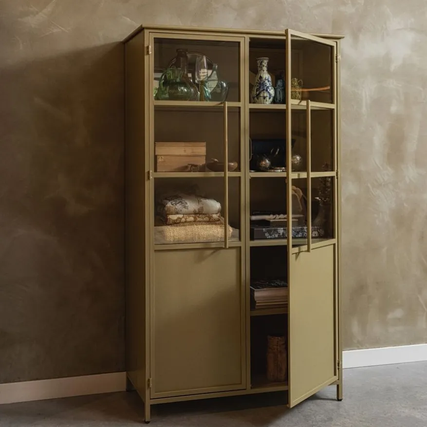 WOOOD Vitrinekast Exhibit Khaki - 99x170x44 cm