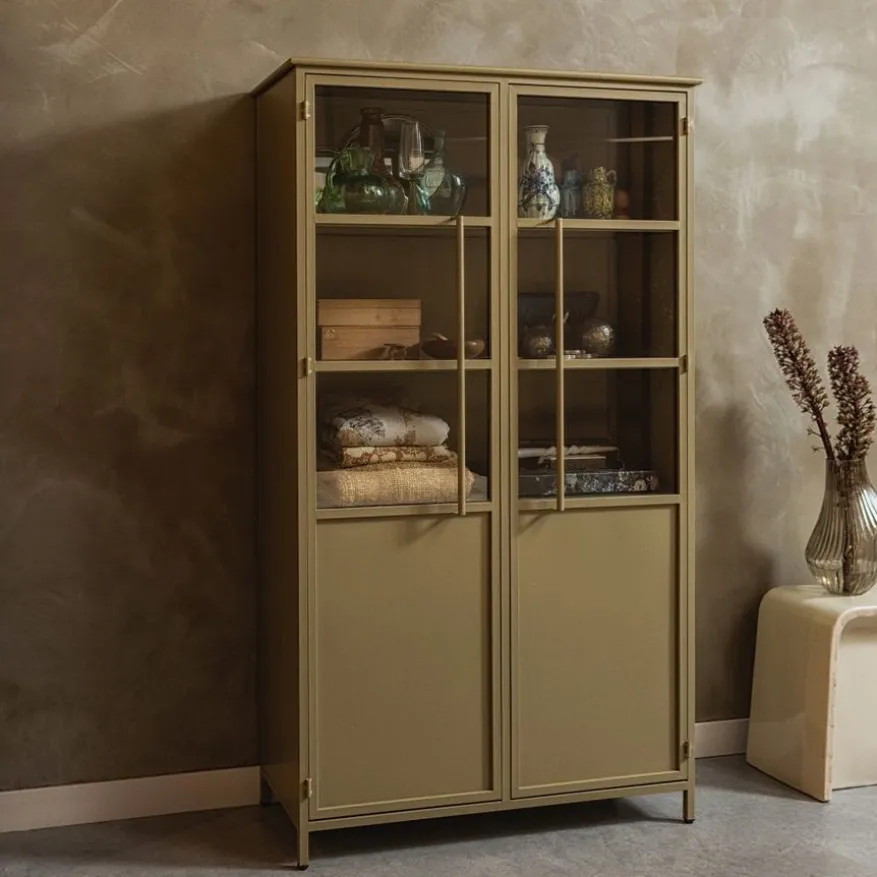 WOOOD Vitrinekast Exhibit Khaki - 99x170x44 cm