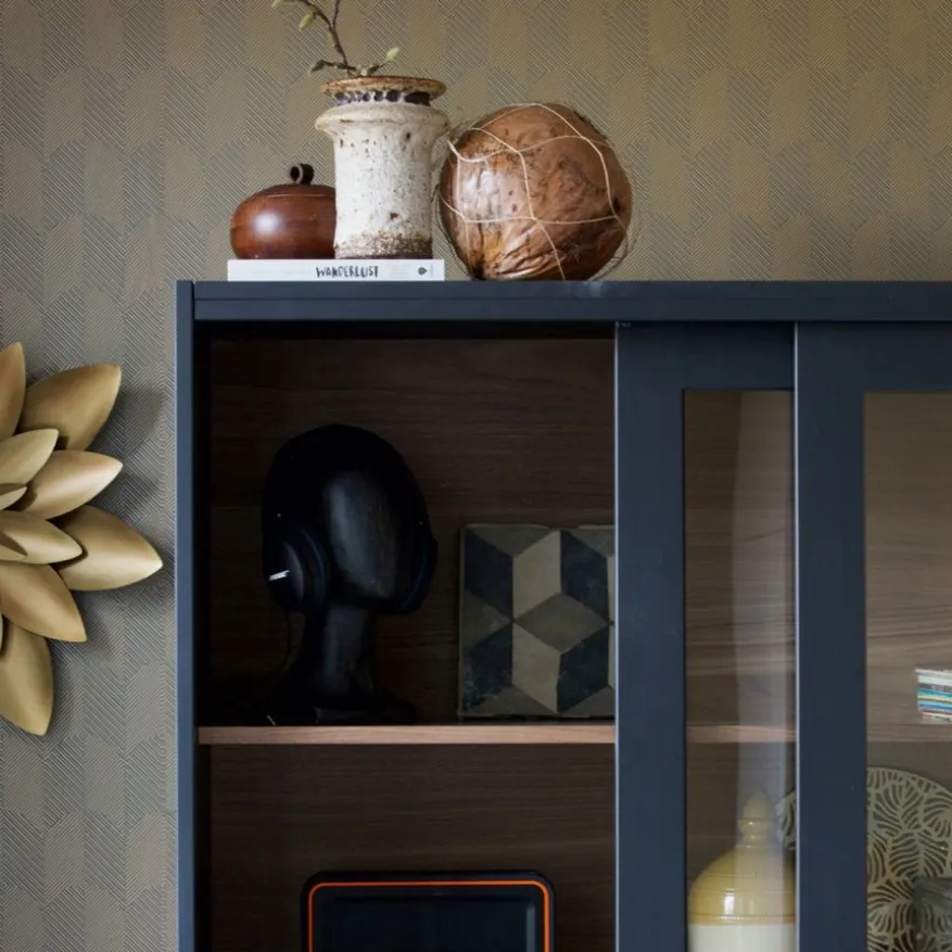 WOOOD Vitrinekast James Zwart - 125x200x47 cm