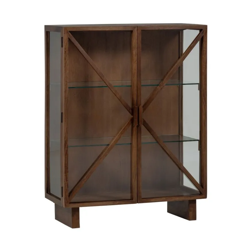 WOOOD Vitrinekast Kella Donkerbruin - 100x132x44 cm