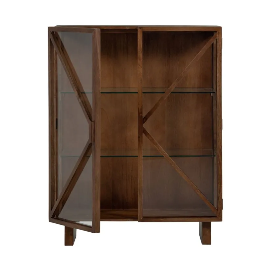 WOOOD Vitrinekast Kella Donkerbruin - 100x132x44 cm