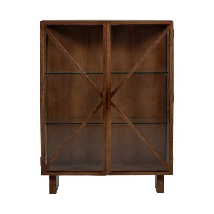 WOOOD Vitrinekast Kella Donkerbruin - 100x132x44 cm