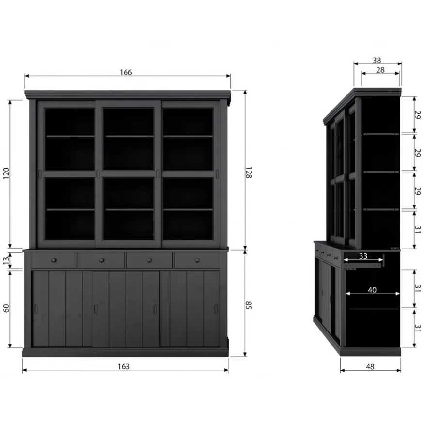 WOOOD Vitrinekast Lagos Zwart - 166x214x48 cm
