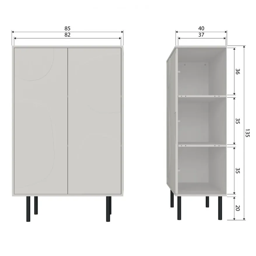 WOOOD Wandkast Cadiz Mist - 85x135x40 cm