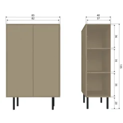 WOOOD Wandkast Cadiz Mud - 85x135x40 cm