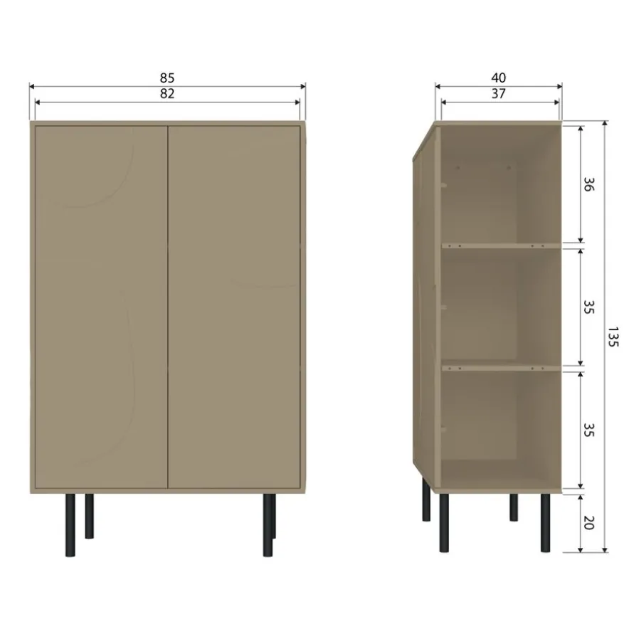 WOOOD Wandkast Cadiz Mud - 85x135x40 cm