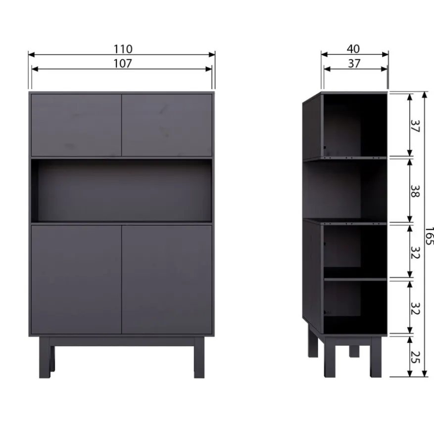 WOOOD Wandkast Finca Zwart - 110x170x40 cm