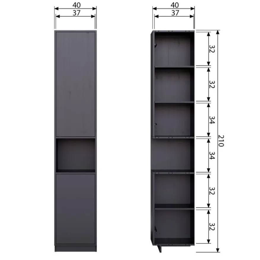 WOOOD Wandkast Finca Zwart - 40x210x40 cm