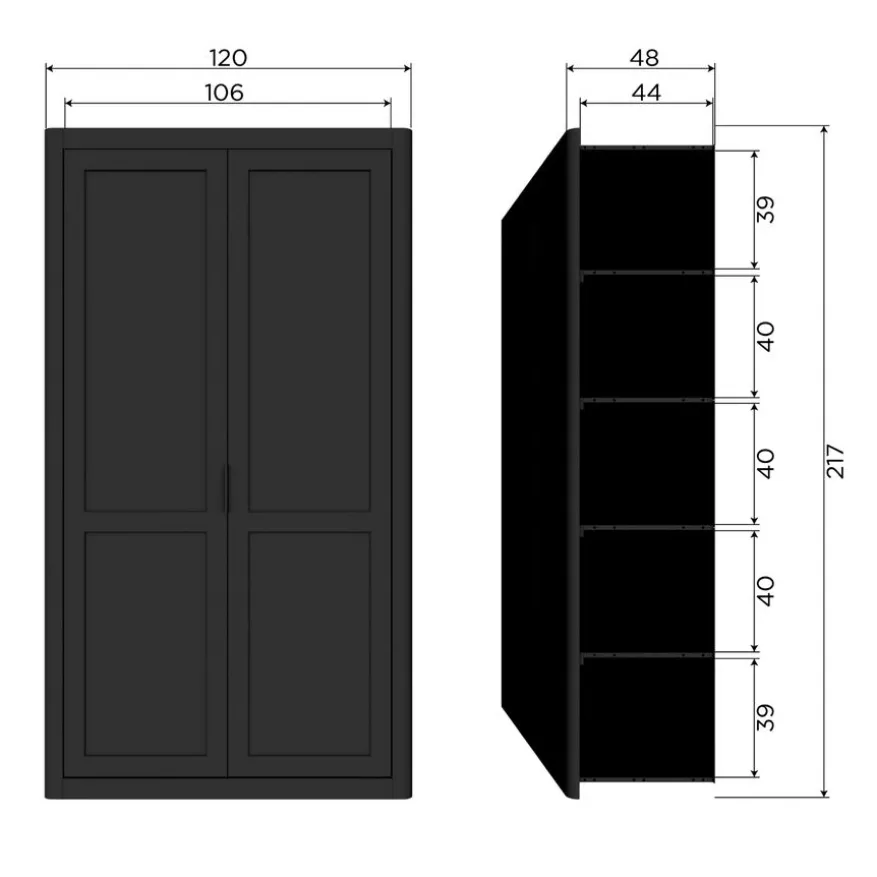 WOOOD Wandkast Gunnar Zwart - 120x217x48 cm