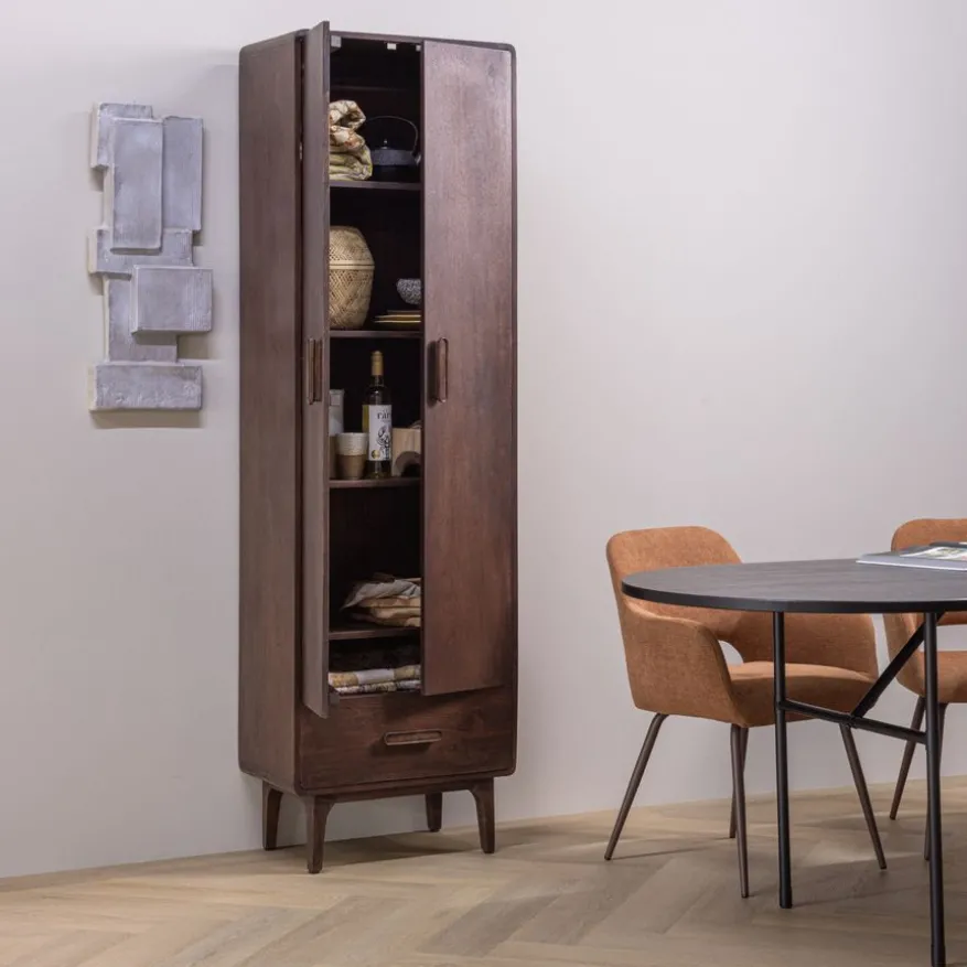 WOOOD Wandkast Liya Donkerbruin - 60x200x35 cm