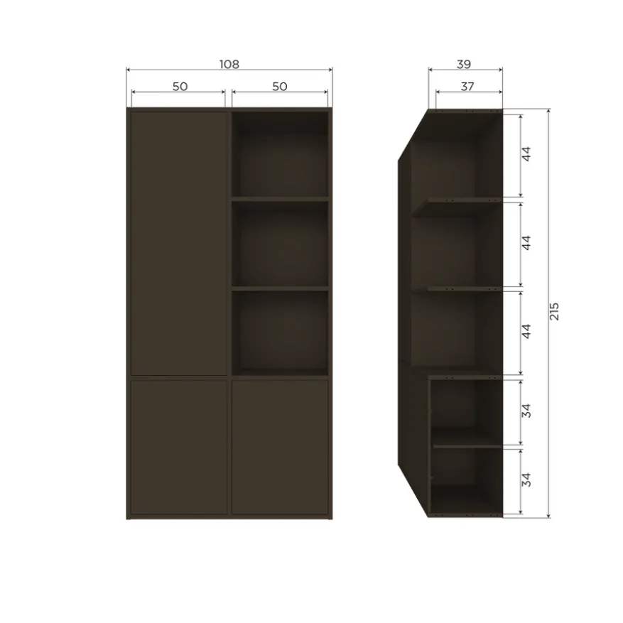 WOOOD Wandkast Meggy Links Middenbruin - 108x215x40 cm