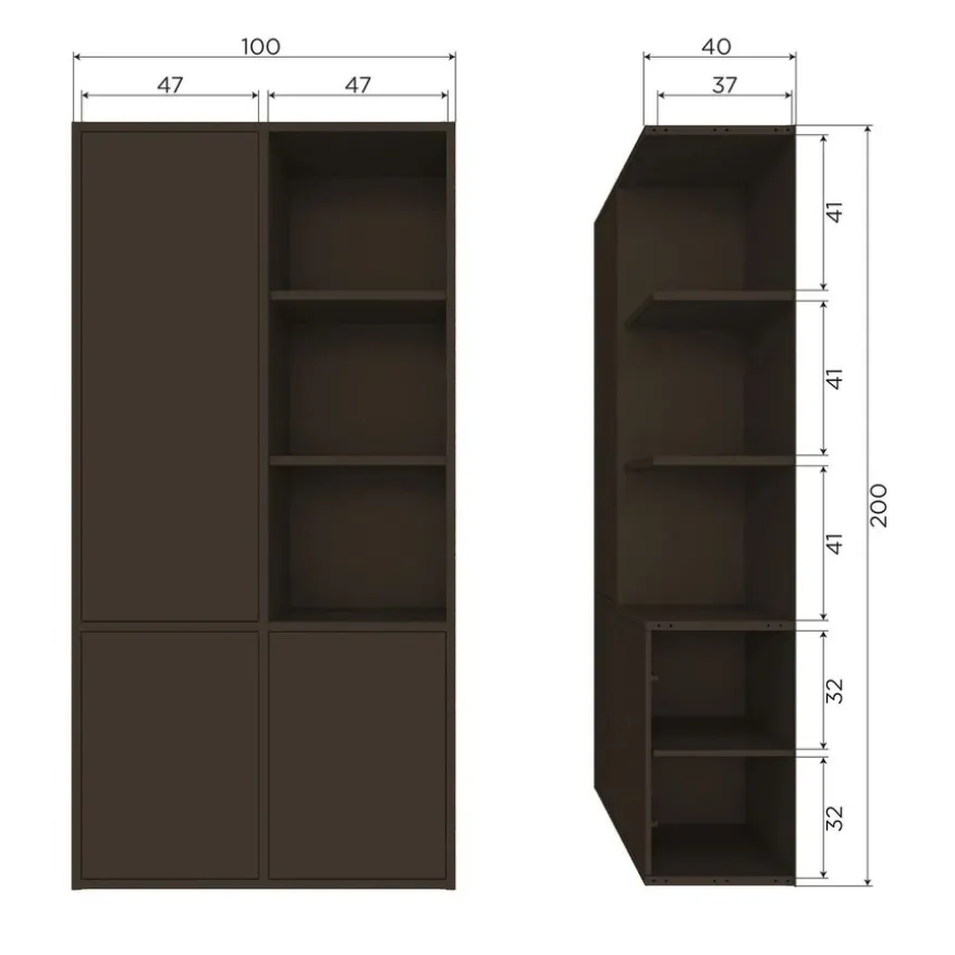 WOOOD Wandkast Merel Bruin - 100x200x40 cm