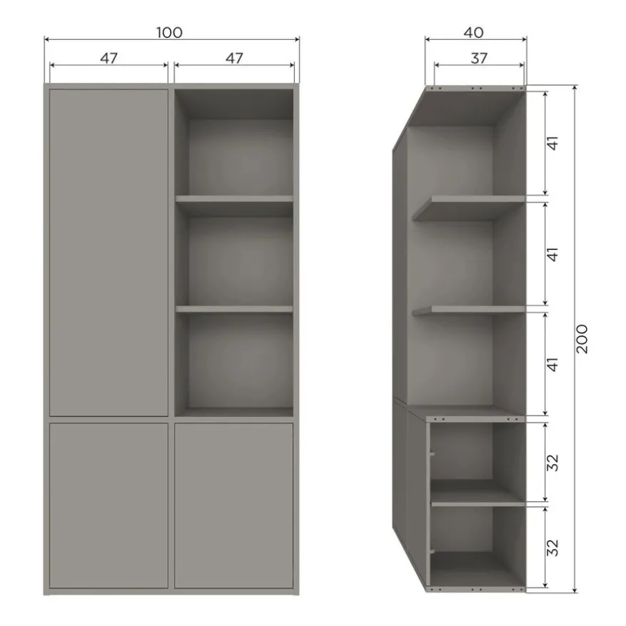 WOOOD Wandkast Merel Warmgrijs - 100x200x40 cm