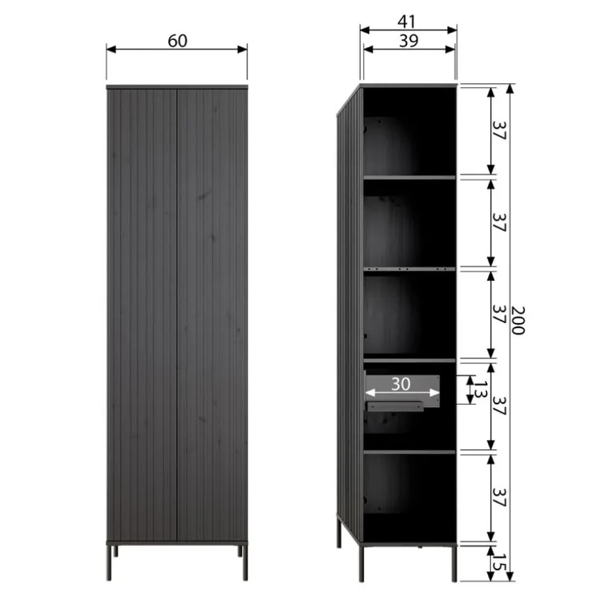WOOOD Wandkast New Gravure Bruin - 60x210x42 cm