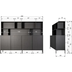 WOOOD Wandkast New Gravure Bruin - 200x150x44 cm