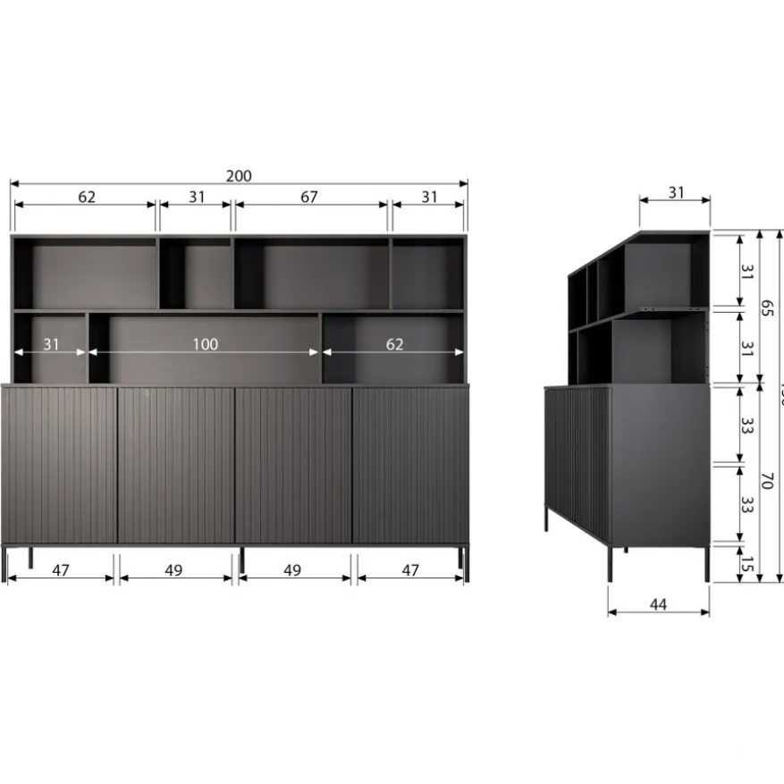 WOOOD Wandkast New Gravure Bruin - 200x150x44 cm