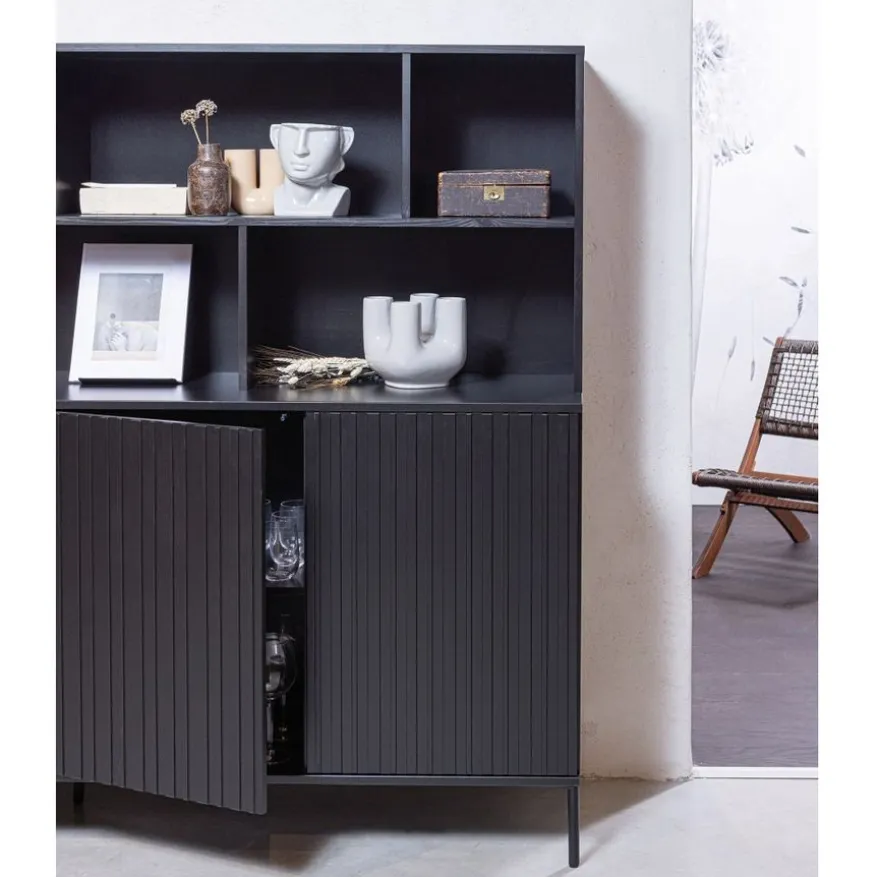 WOOOD Wandkast New Gravure Zwart - 200x150x44 cm
