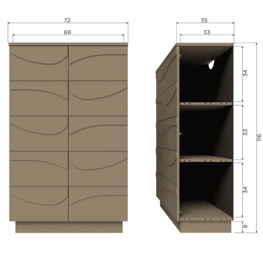 WOOOD Wandkast Teo Mud - 72x116x35 cm